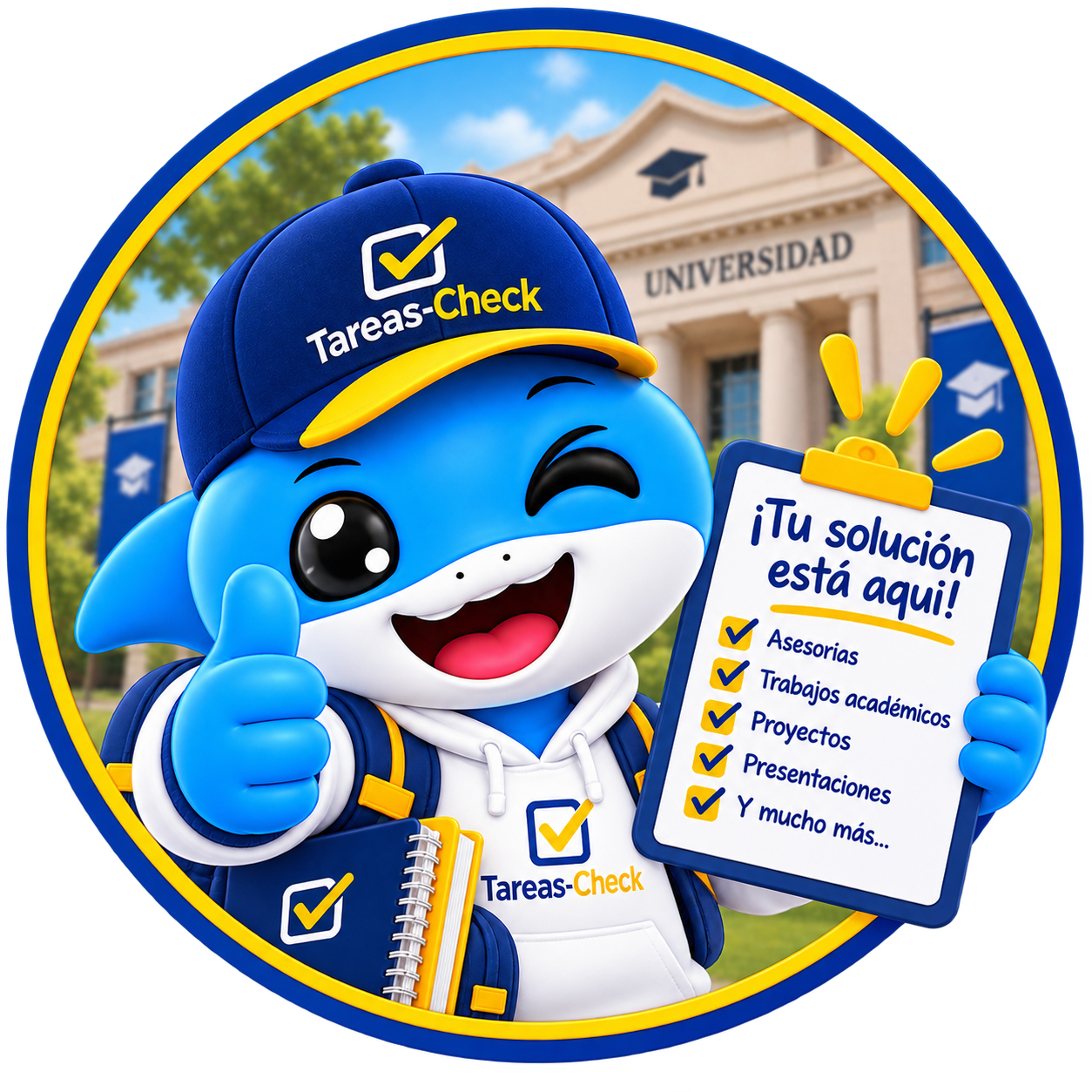 Mascota de Tareas-Check impulsando tus metas